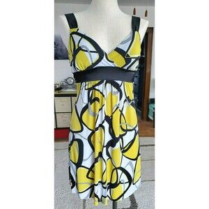 Taboo Geometric Fit & Flare Stretch Dress Yellow Size Small Womens EUC 90's